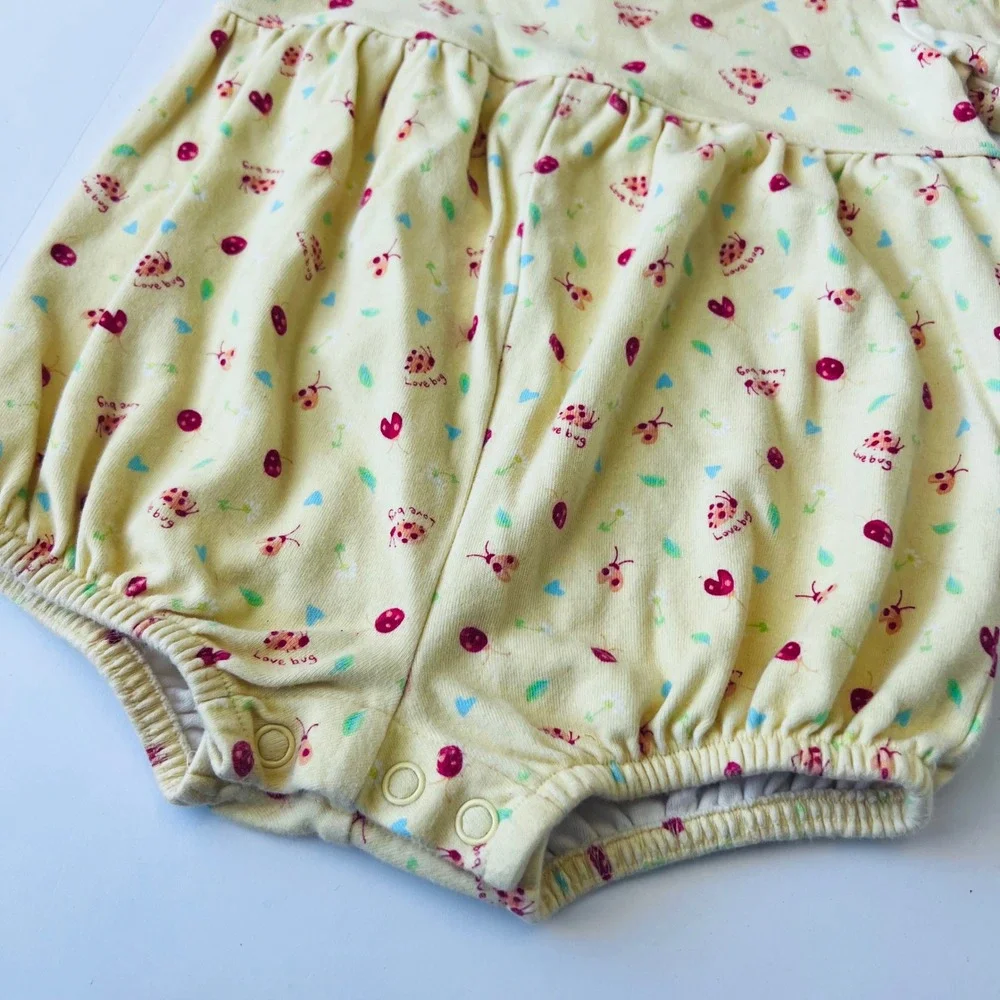 Vintage Carter's Love Bug Ladybug Bubble Romper 6-9M Yellow Cotton